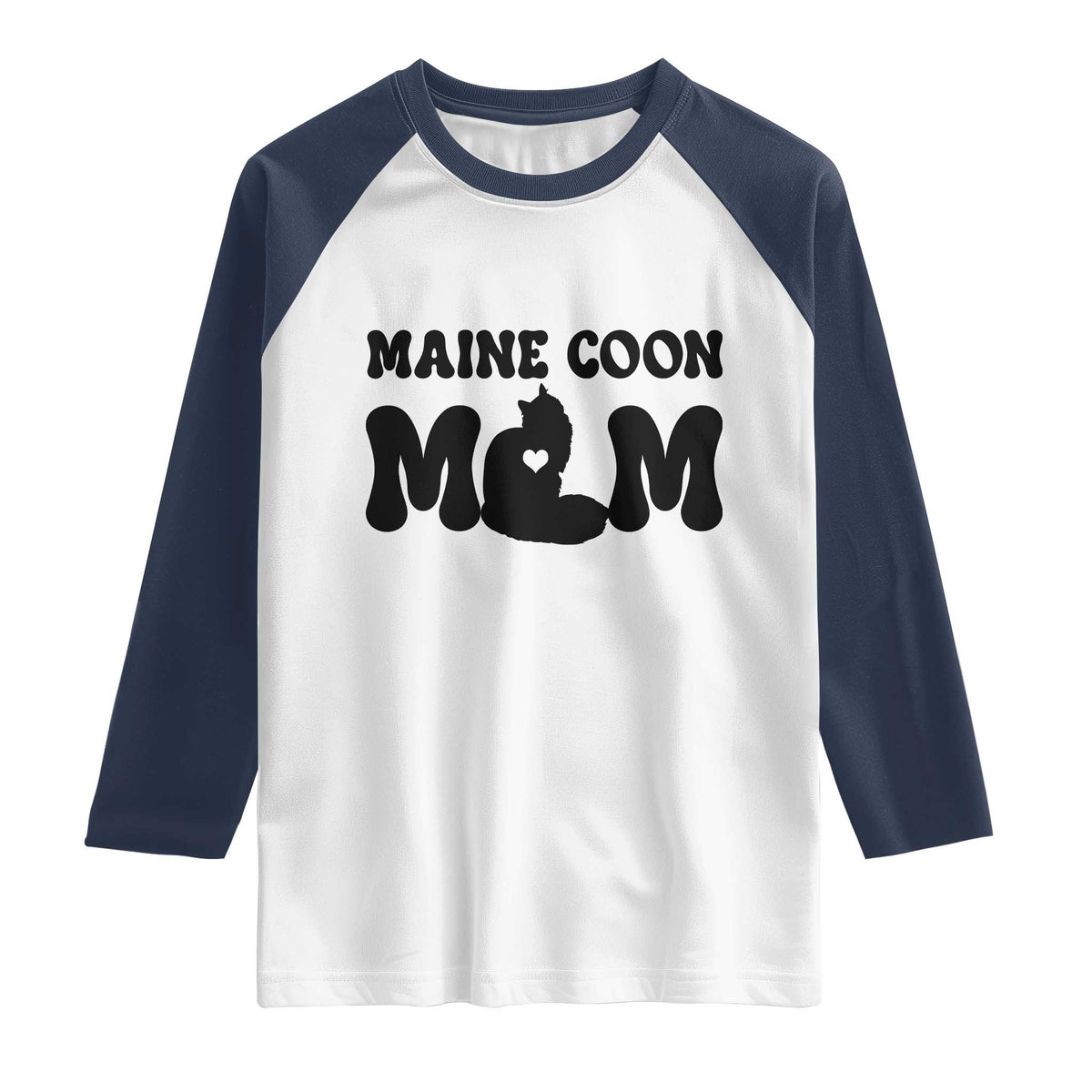 Maine Coon Mom Raglan Shirt Cat Lover Gift For Her TS12 White Navy Print Your Wear
