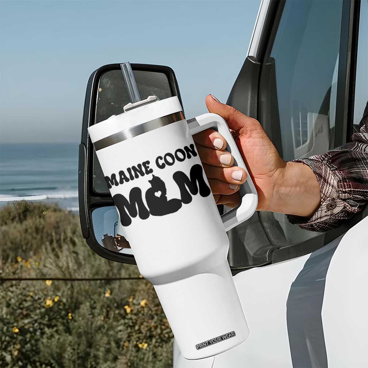 Maine Coon Mom Tumbler With Handle Cat Lover Gift For Her TS12 Print Your Wear