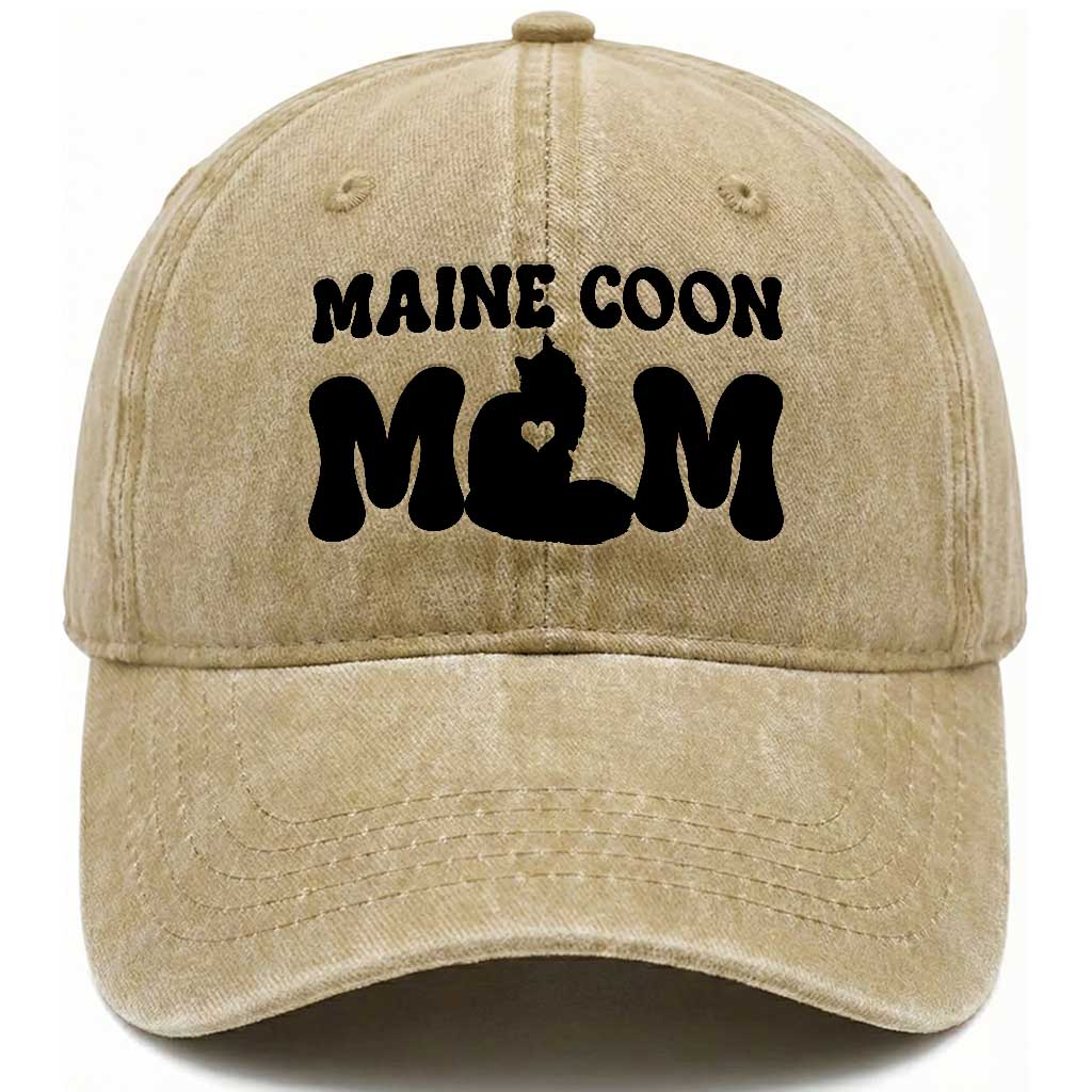 Maine Coon Mom Washed Cotton Baseball Cap Cat Lover Gift For Her TS12 Print Your Wear