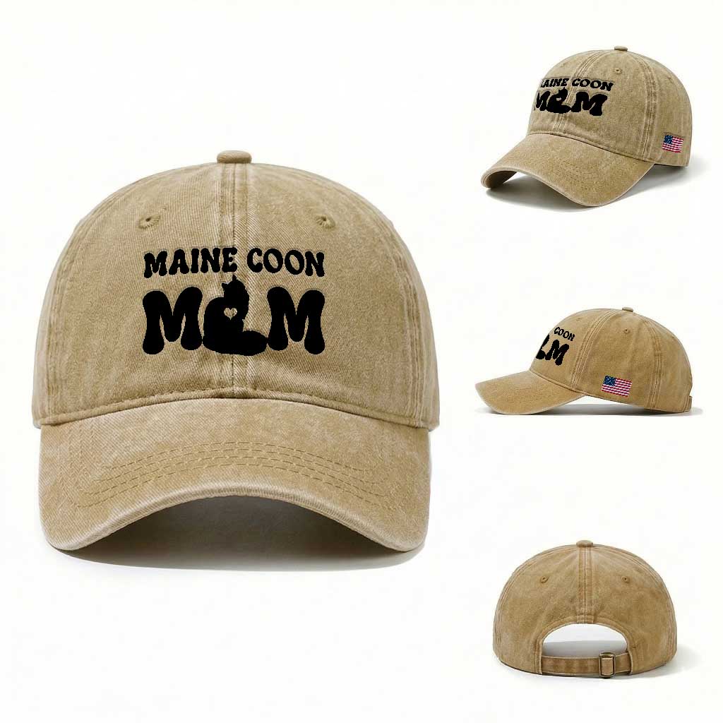Maine Coon Mom Washed Cotton Baseball Cap Cat Lover Gift For Her TS12 Washed Cap Universal Fit Khaki Print Your Wear