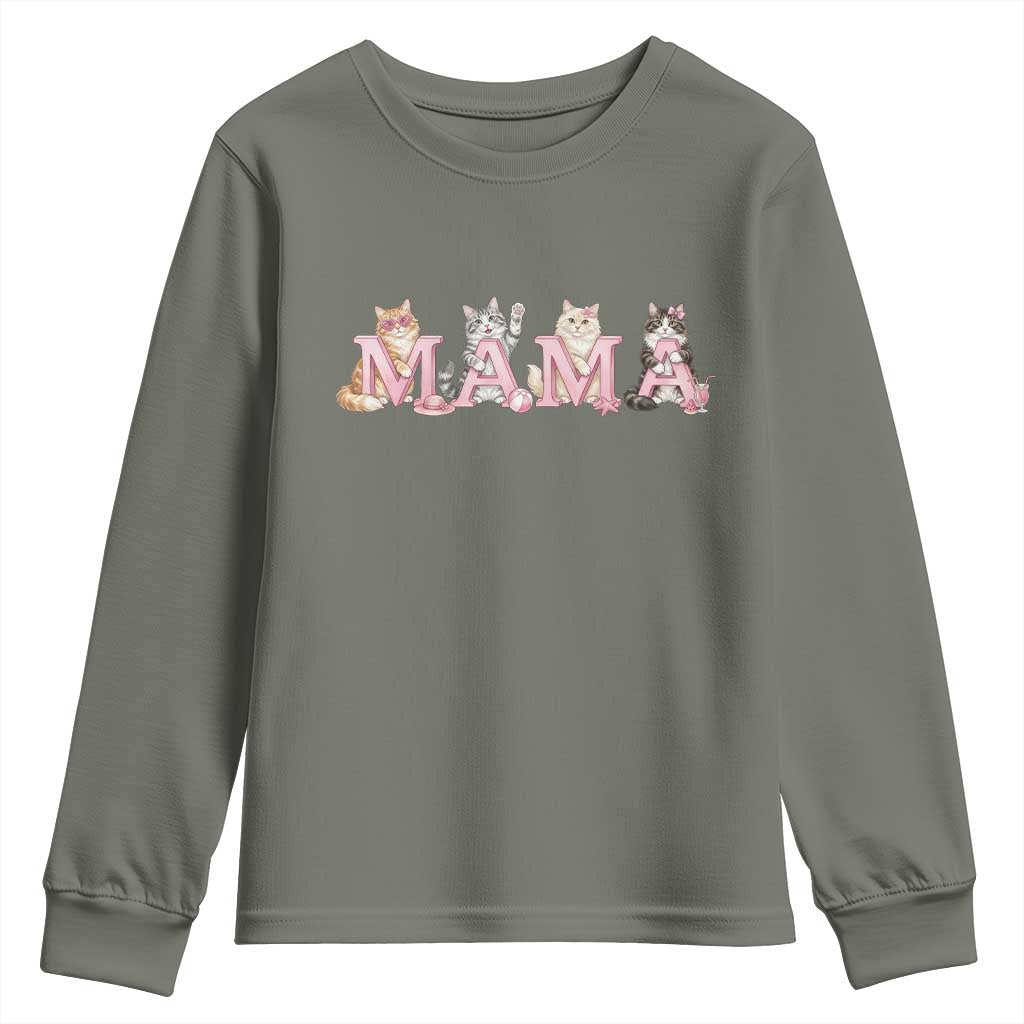 Proud Maine Coon Mama Youth Sweatshirt Cat Lover Gift TS12 Military Green Print Your Wear