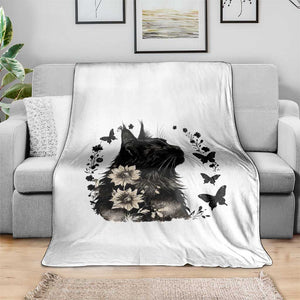 Black Maine Coon Cat Throw Blanket Floral Sunflower Watercolor Gift TS12 Print Your Wear