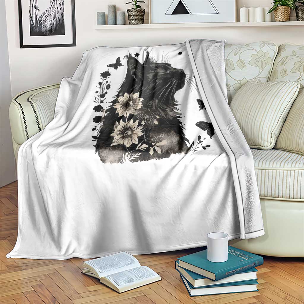 Black Maine Coon Cat Throw Blanket Floral Sunflower Watercolor Gift TS12 Print Your Wear