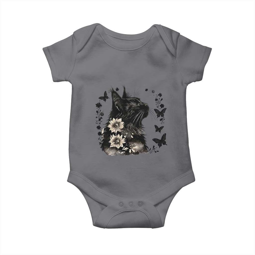 Black Maine Coon Cat Baby Onesie Floral Sunflower Watercolor Gift TS12 Charcoal Print Your Wear