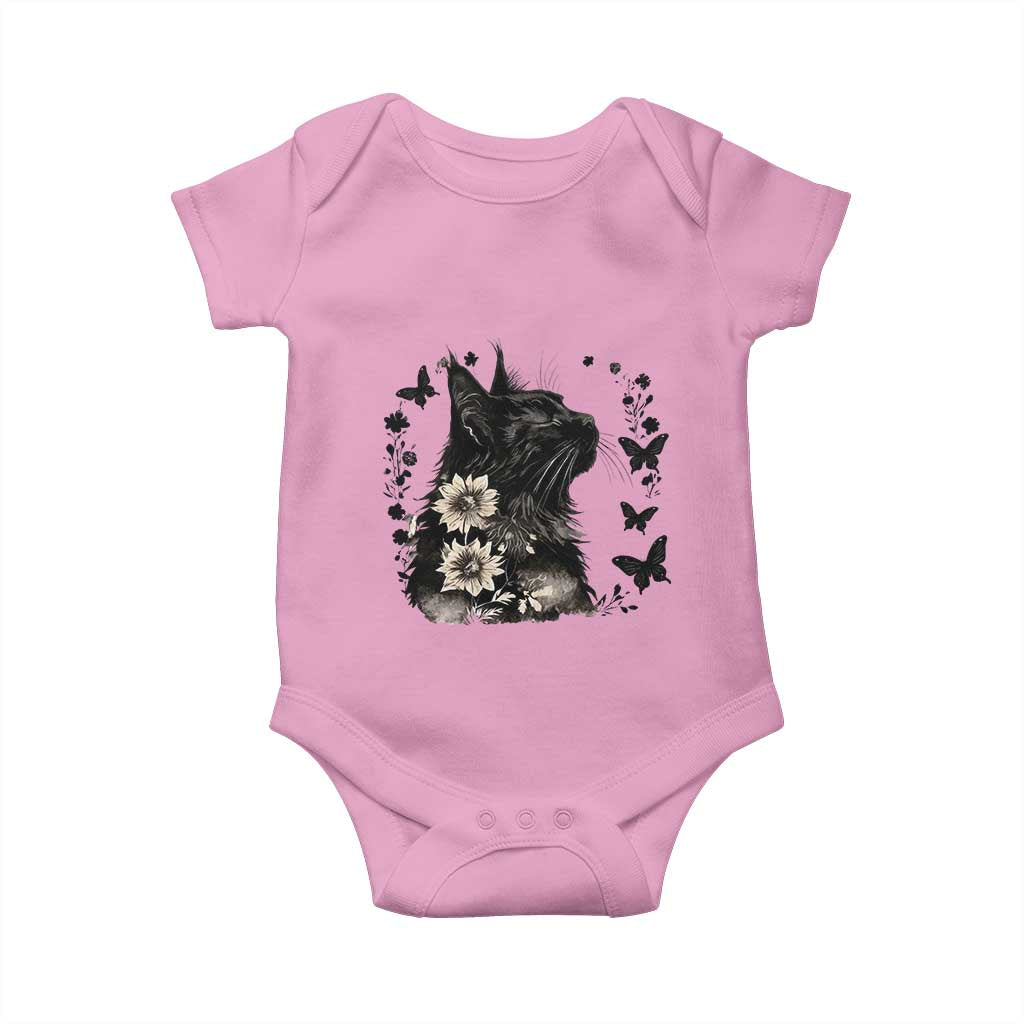 Black Maine Coon Cat Baby Onesie Floral Sunflower Watercolor Gift TS12 Light Pink Print Your Wear