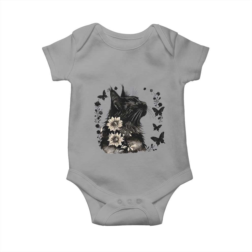 Black Maine Coon Cat Baby Onesie Floral Sunflower Watercolor Gift TS12 Sport Gray Print Your Wear