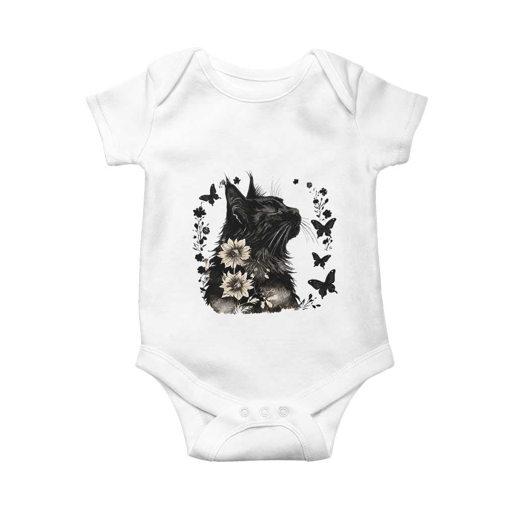 Black Maine Coon Cat Baby Onesie Floral Sunflower Watercolor Gift TS12 White Print Your Wear