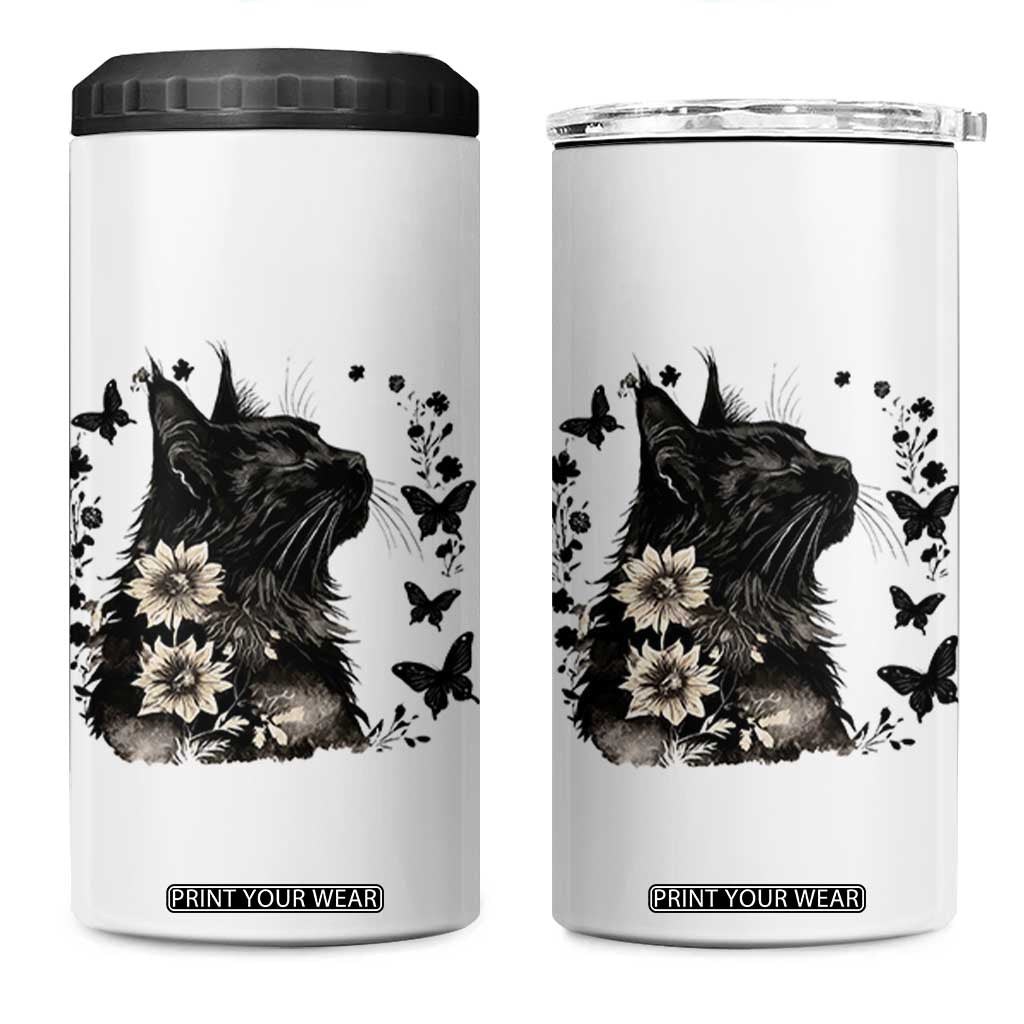 Black Maine Coon Cat 4 in 1 Can Cooler Tumbler Floral Sunflower Watercolor Gift TS12 One Size: 16 oz White Print Your Wear