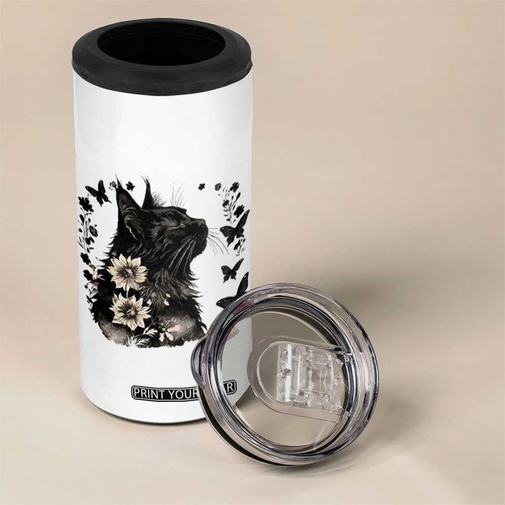 Black Maine Coon Cat 4 in 1 Can Cooler Tumbler Floral Sunflower Watercolor Gift TS12 Print Your Wear