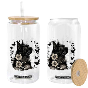 Black Maine Coon Cat Glass Can Floral Sunflower Watercolor Gift TS12 Print Your Wear