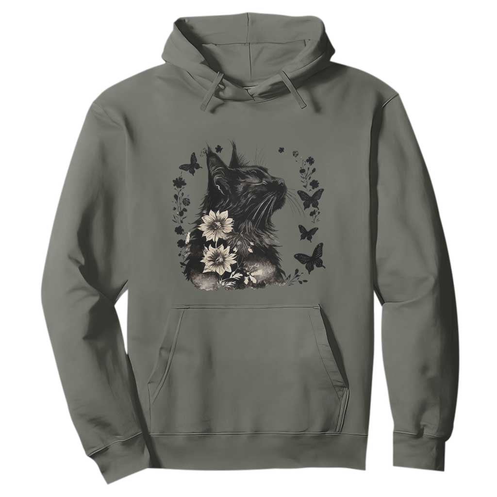 Black Maine Coon Cat Hoodie Floral Sunflower Watercolor Gift TS12 Military Green Print Your Wear
