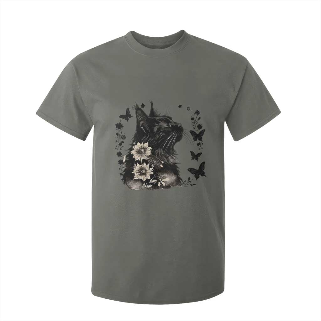 Black Maine Coon Cat T Shirt For Kid Floral Sunflower Watercolor Gift TS12 Military Green Print Your Wear