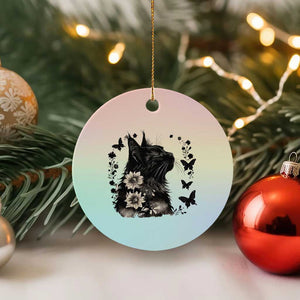 Black Maine Coon Cat Ceramic Ornament Floral Sunflower Watercolor Gift TS12 1pc Pastel Print Your Wear