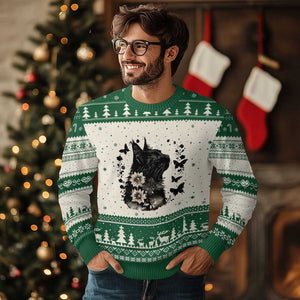 Black Maine Coon Cat Ugly Christmas Sweater Floral Sunflower Watercolor Gift