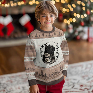 Black Maine Coon Cat Ugly Christmas Sweater Floral Sunflower Watercolor Gift