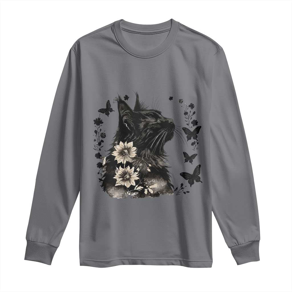 Black Maine Coon Cat Long Sleeve Shirt Floral Sunflower Watercolor Gift TS12 Charcoal Print Your Wear