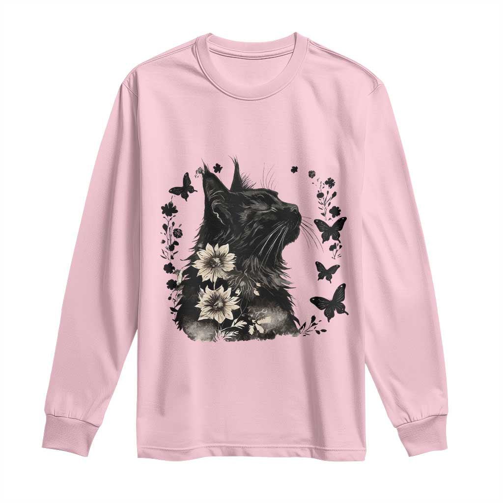 Black Maine Coon Cat Long Sleeve Shirt Floral Sunflower Watercolor Gift TS12 Light Pink Print Your Wear