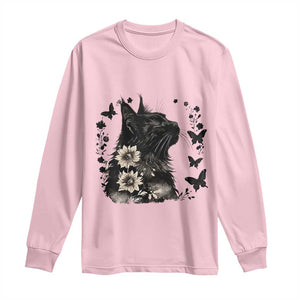 Black Maine Coon Cat Long Sleeve Shirt Floral Sunflower Watercolor Gift TS12 Light Pink Print Your Wear