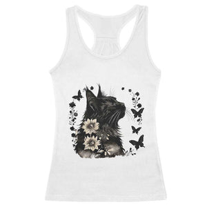 Black Maine Coon Cat Racerback Tank Top Floral Sunflower Watercolor Gift TS12 White Print Your Wear