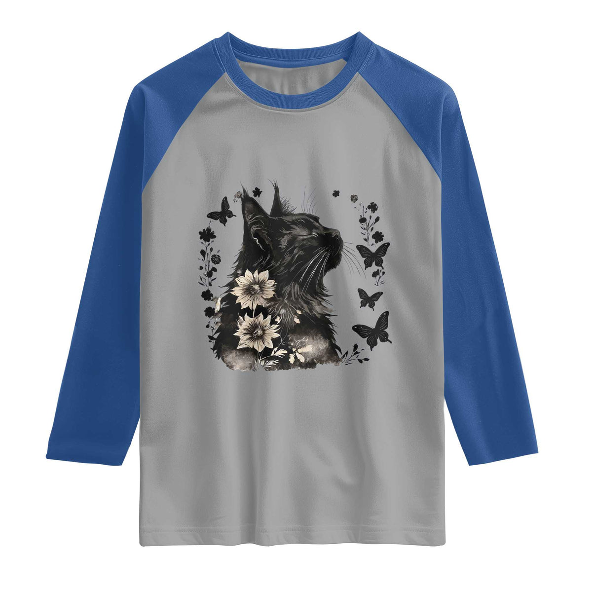 Black Maine Coon Cat Raglan Shirt Floral Sunflower Watercolor Gift TS12 Sport Gray Royal Print Your Wear