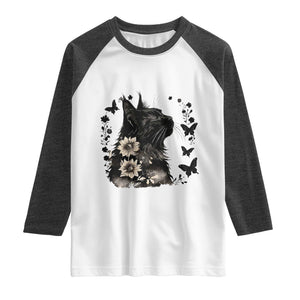 Black Maine Coon Cat Raglan Shirt Floral Sunflower Watercolor Gift TS12 White Heather Charcoal Print Your Wear