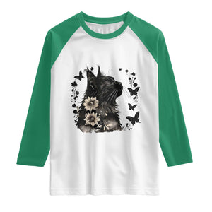 Black Maine Coon Cat Raglan Shirt Floral Sunflower Watercolor Gift TS12 White Kelly Green Print Your Wear