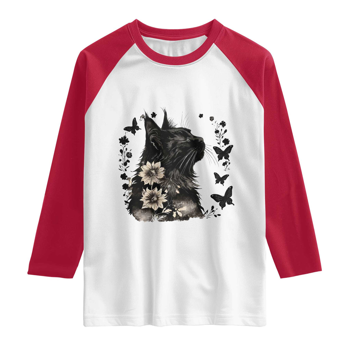 Black Maine Coon Cat Raglan Shirt Floral Sunflower Watercolor Gift TS12 White Red Print Your Wear
