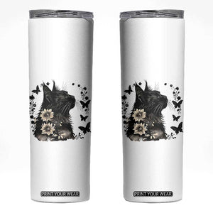 Black Maine Coon Cat Skinny Tumbler Floral Sunflower Watercolor Gift TS12 White Print Your Wear