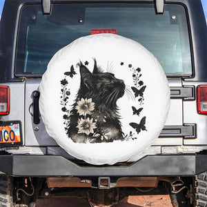 Black Maine Coon Cat Spare Tire Cover Floral Sunflower Watercolor Gift