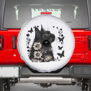 Black Maine Coon Cat Spare Tire Cover Floral Sunflower Watercolor Gift