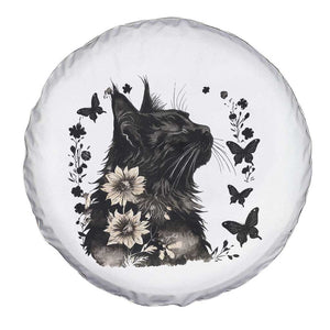 Black Maine Coon Cat Spare Tire Cover Floral Sunflower Watercolor Gift