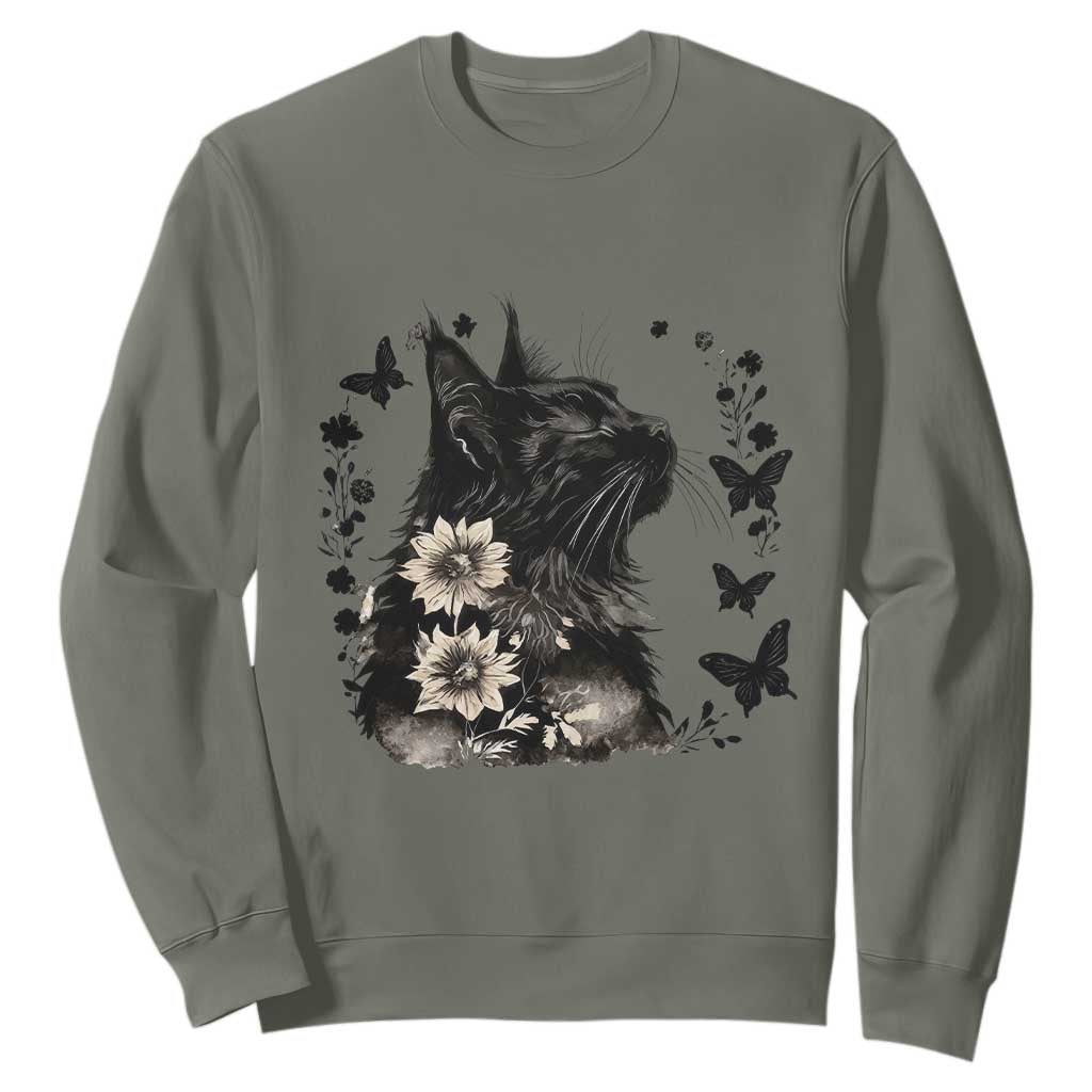 Black Maine Coon Cat Sweatshirt Floral Sunflower Watercolor Gift TS12 Military Green Print Your Wear