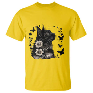 Black Maine Coon Cat T Shirt Floral Sunflower Watercolor Gift