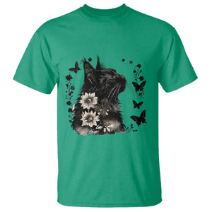 Black Maine Coon Cat T Shirt Floral Sunflower Watercolor Gift