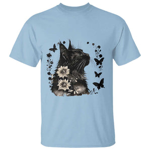 Black Maine Coon Cat T Shirt Floral Sunflower Watercolor Gift
