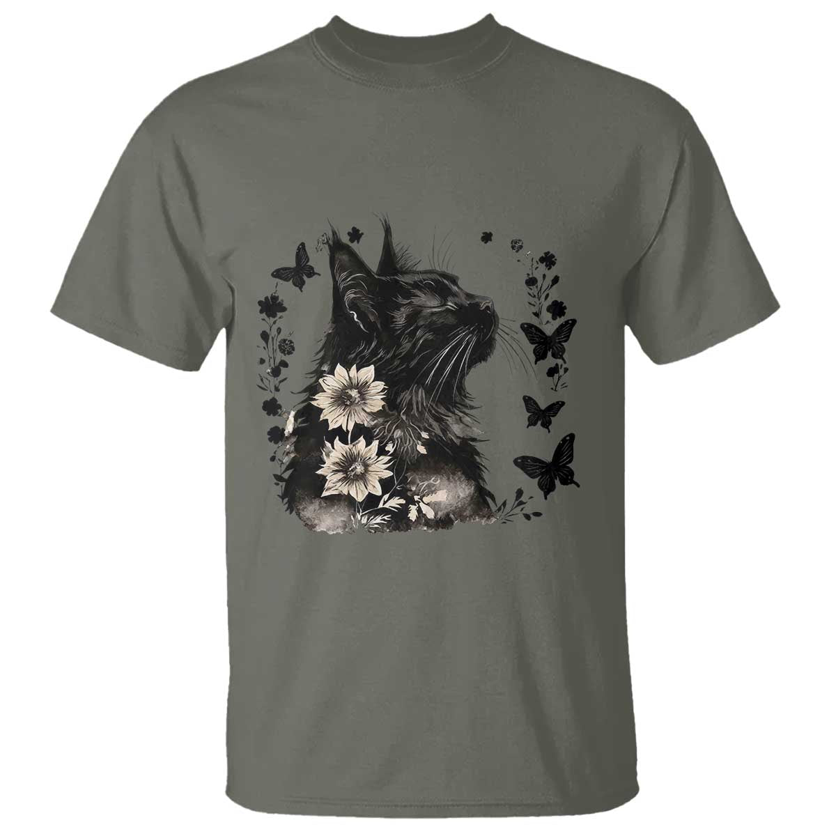 Black Maine Coon Cat T Shirt Floral Sunflower Watercolor Gift