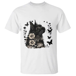 Black Maine Coon Cat T Shirt Floral Sunflower Watercolor Gift
