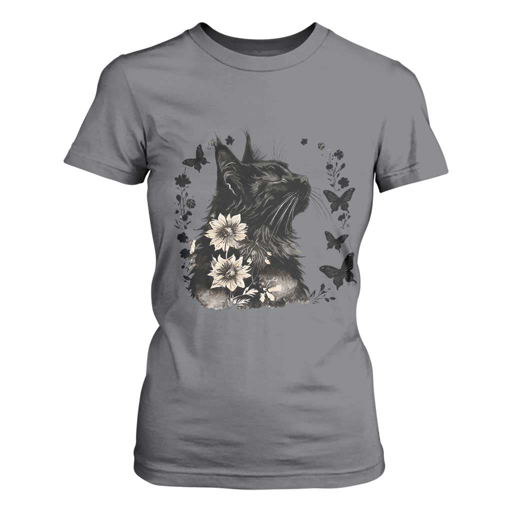 Black Maine Coon Cat T Shirt For Women Floral Sunflower Watercolor Gift TS12 Charcoal Print Your Wear