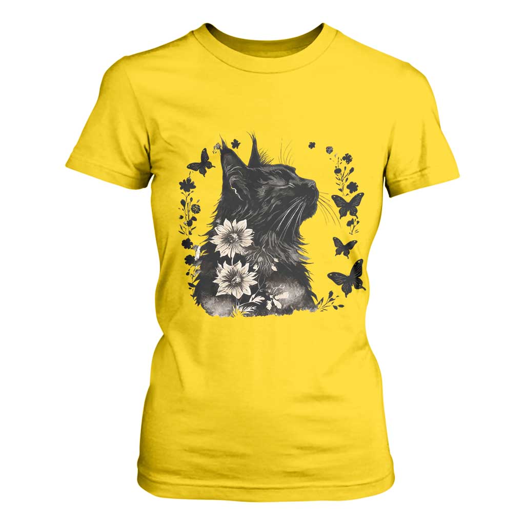 Black Maine Coon Cat T Shirt For Women Floral Sunflower Watercolor Gift TS12 Daisy Print Your Wear