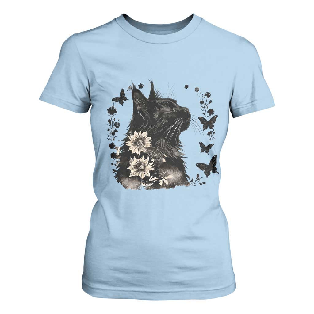 Black Maine Coon Cat T Shirt For Women Floral Sunflower Watercolor Gift TS12 Light Blue Print Your Wear