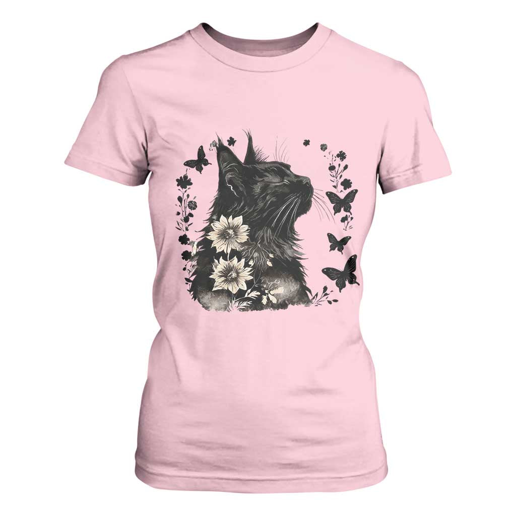 Black Maine Coon Cat T Shirt For Women Floral Sunflower Watercolor Gift TS12 Light Pink Print Your Wear