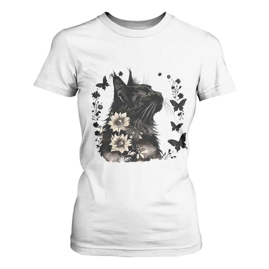 Black Maine Coon Cat T Shirt For Women Floral Sunflower Watercolor Gift TS12 White Print Your Wear