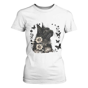 Black Maine Coon Cat T Shirt For Women Floral Sunflower Watercolor Gift TS12 White Print Your Wear
