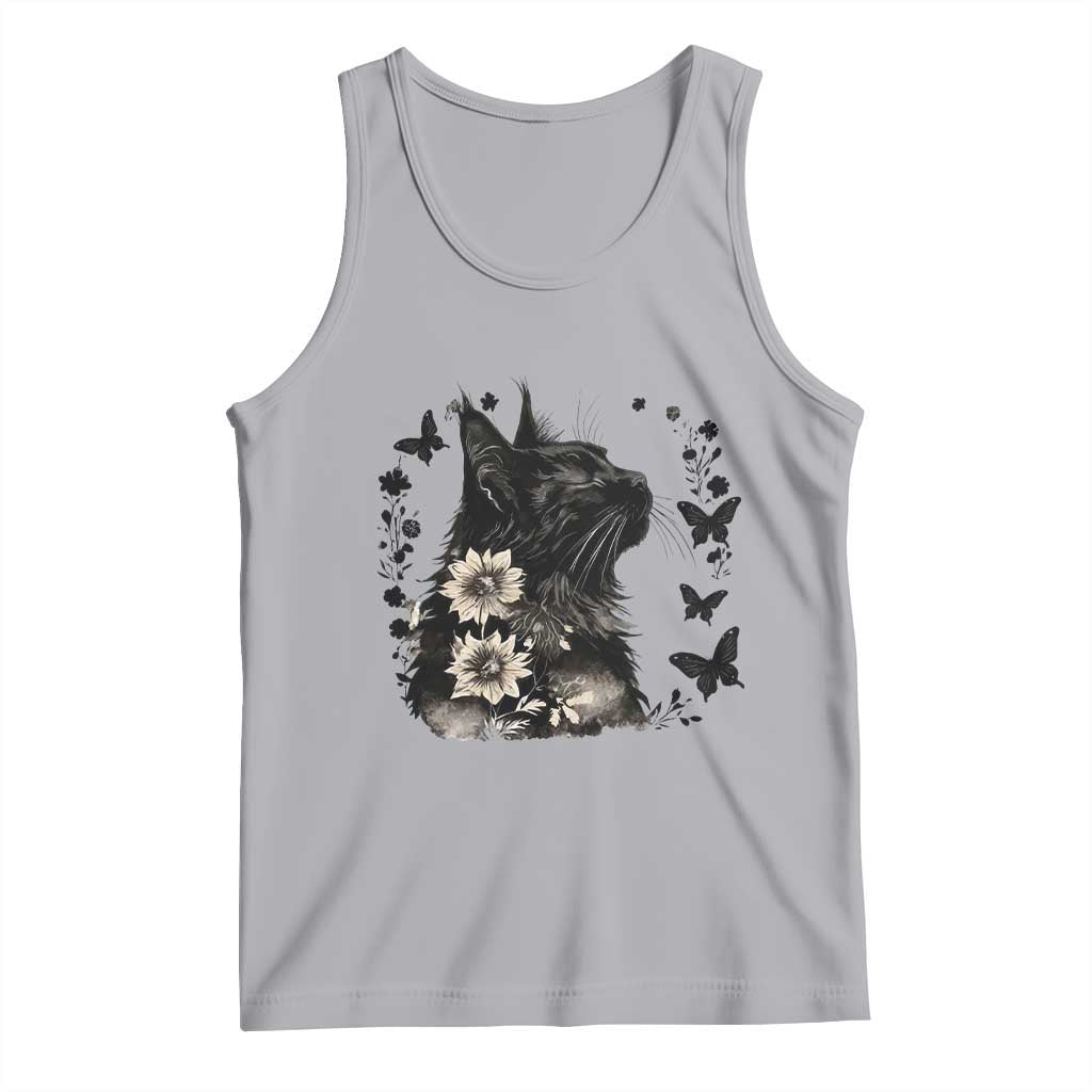 Black Maine Coon Cat Tank Top Floral Sunflower Watercolor Gift TS12 Athletic Heather Print Your Wear