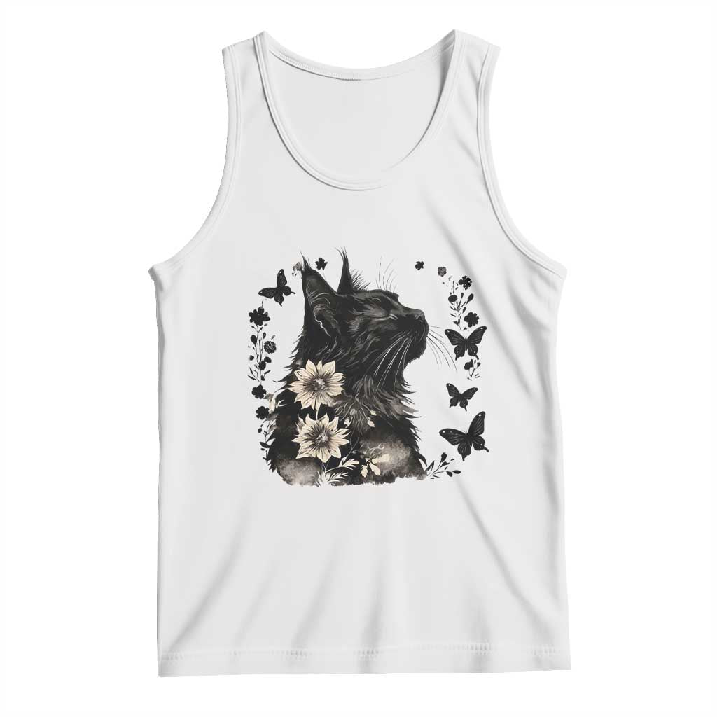 Black Maine Coon Cat Tank Top Floral Sunflower Watercolor Gift TS12 White Print Your Wear