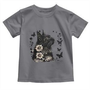 Black Maine Coon Cat Toddler T Shirt Floral Sunflower Watercolor Gift TS12 Charcoal Print Your Wear