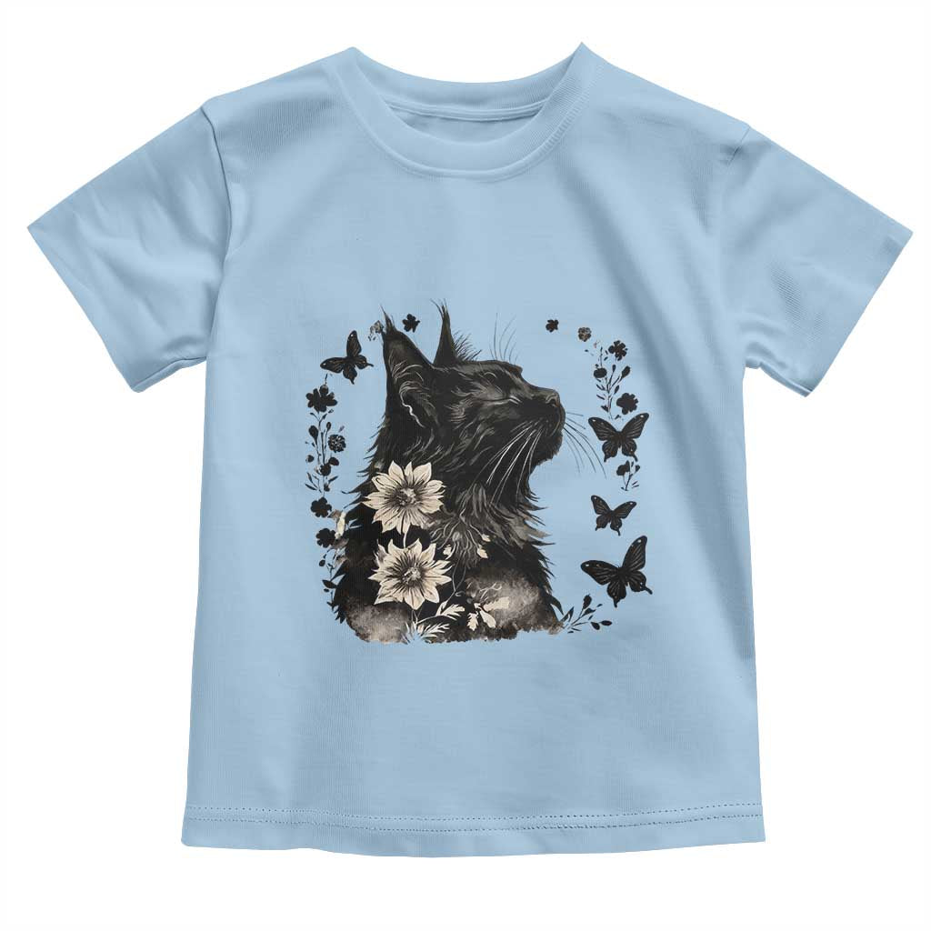 Black Maine Coon Cat Toddler T Shirt Floral Sunflower Watercolor Gift TS12 Light Blue Print Your Wear