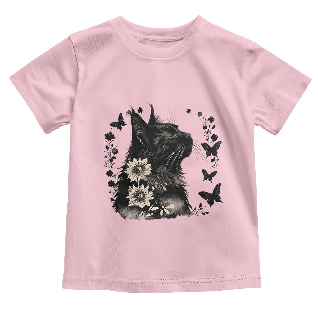 Black Maine Coon Cat Toddler T Shirt Floral Sunflower Watercolor Gift TS12 Light Pink Print Your Wear