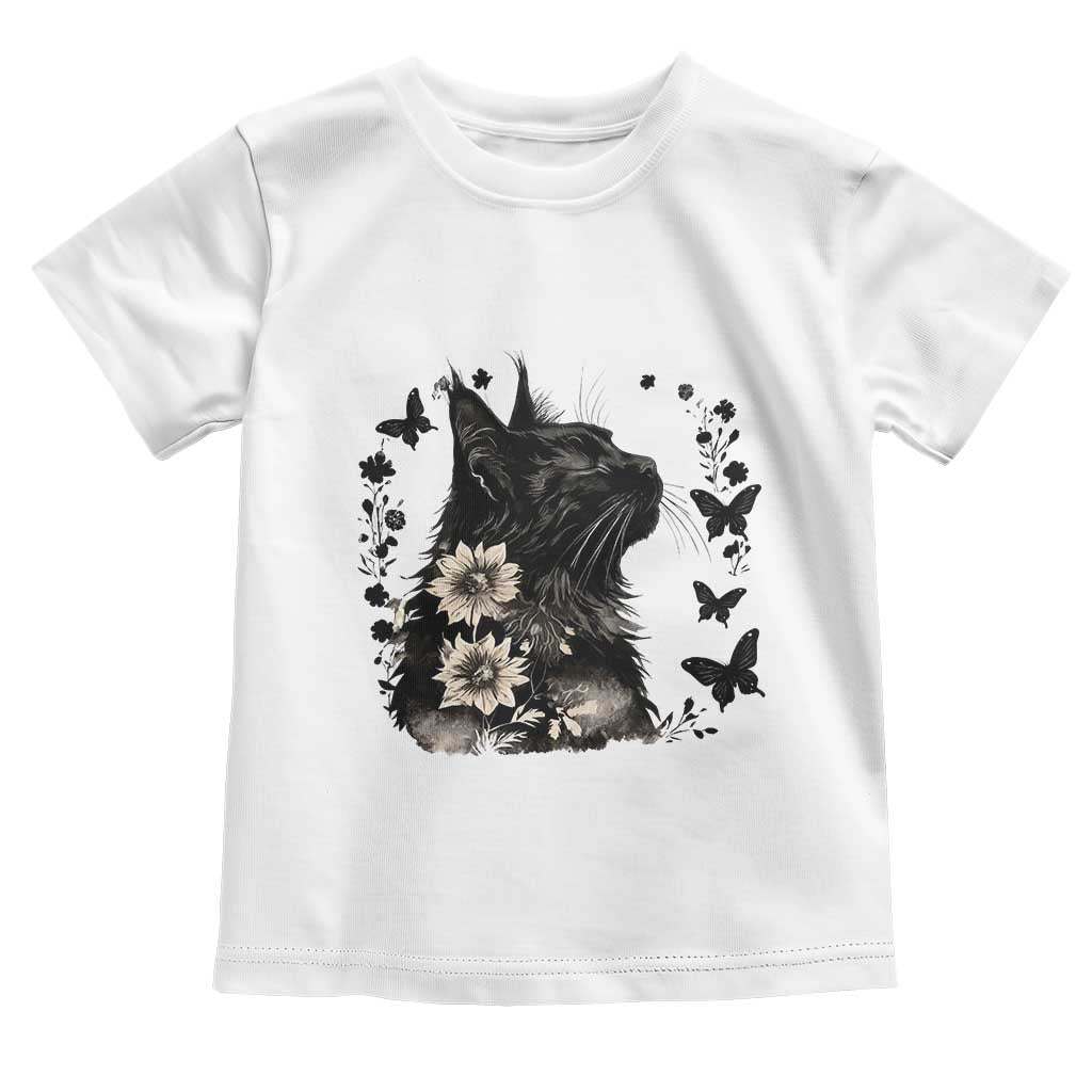 Black Maine Coon Cat Toddler T Shirt Floral Sunflower Watercolor Gift TS12 White Print Your Wear