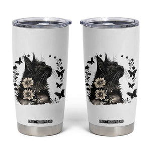 Black Maine Coon Cat Tumbler Cup Floral Sunflower Watercolor Gift TS12 White Print Your Wear